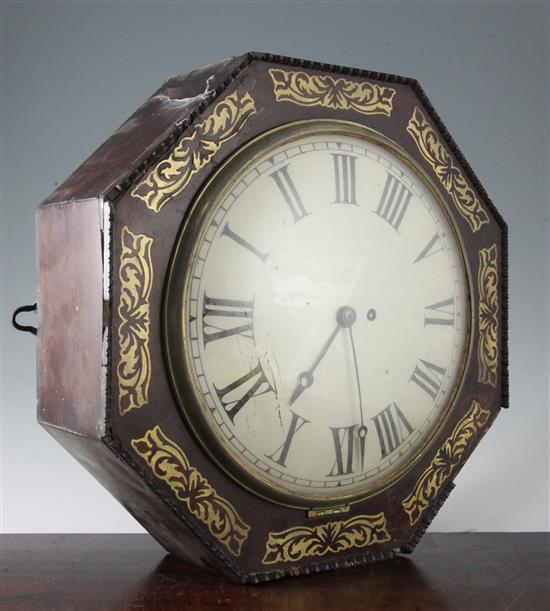A Regency brass inset rosewood wall timepiece, 16.5in.